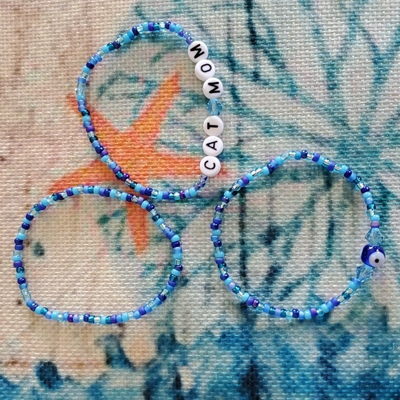Seed Bead Stack Stretch Bracelets"Cat Mom" & "Evil Eye" Bracelets - Picture 10 of 16